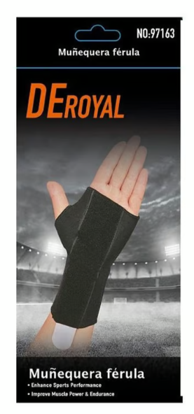 6958816971639 MUÑEQUERA CON FERULA 97163 DEROYAL IZQUIERDA