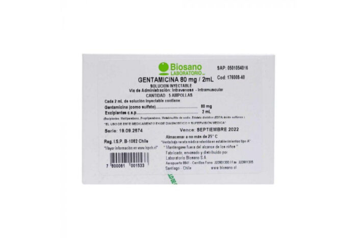GENTAMICINA AMPOLLA 80MG/2ML X 5