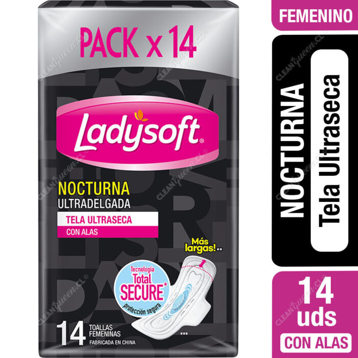 LADYSOFT TOALLA SUAVE ULTRA DELGADA CON ALAS NOCTURNA X 14 UND
